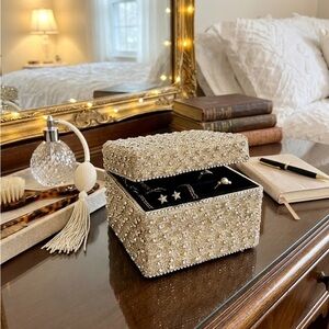 India Rhinestone & Bead Handmade Bling Trinket Box 4”x4”